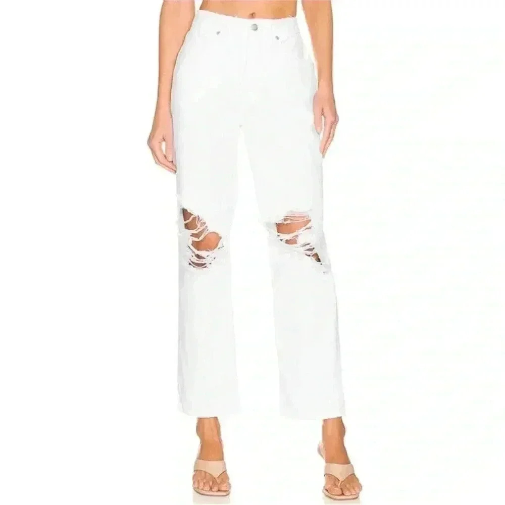 NEW Good American Good '90s Duster Natural Fray in White035 Sz 4/27